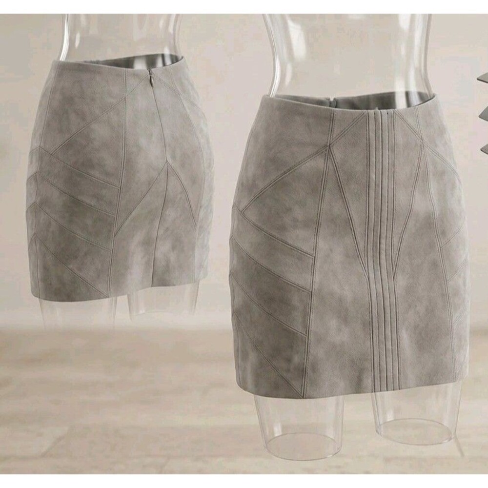 Jen Kao Gray Lambskin Mini Skirt Size 4 Silk Lined Quiet Luxury Minimalist USA